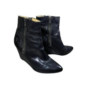 Frye Regina Black Leather Seam Wedge Booties - 8.5